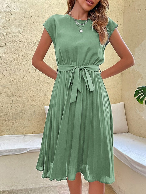 Women’s Pleated Belted Dress | Elegant