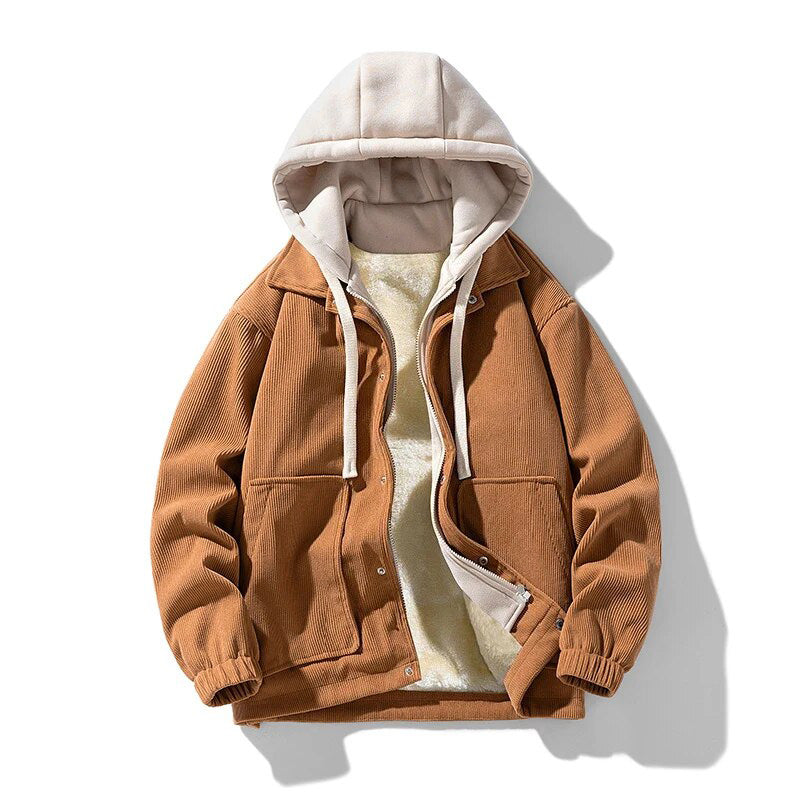 Men's Corduroy Hooded Jacket Lined For Warmth And Urban Style For Cold Weather Wear