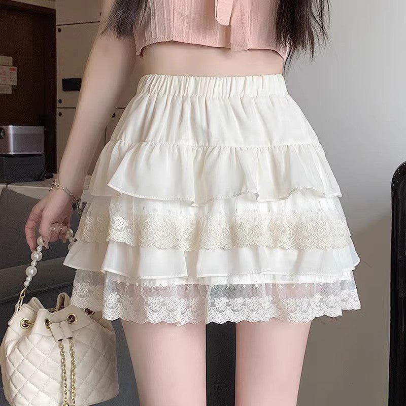 Jacqueline Ruffled Mini Skirt With Elastic Waistband For Women Romantic Layered Lace