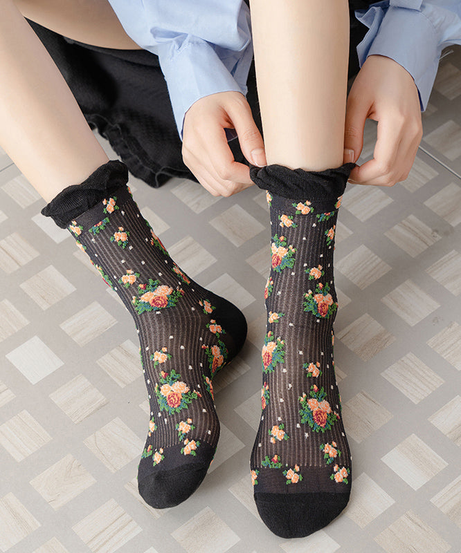 Chaussettes mi-hautes fines à motif floral japonais mignon pour l'été - TrendAura