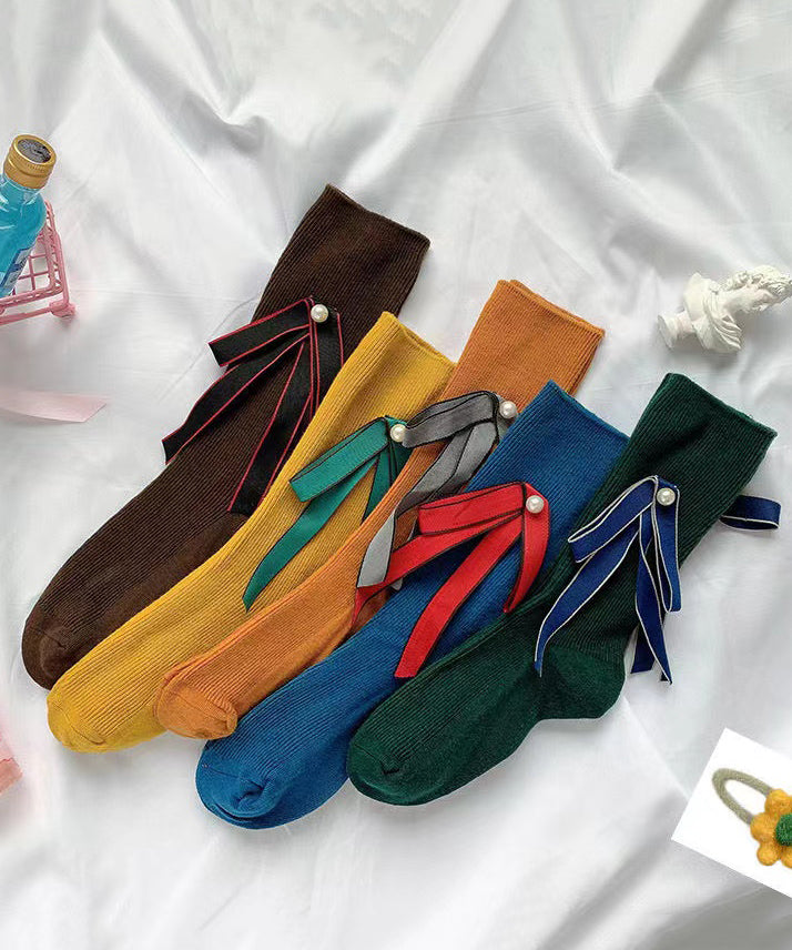 Chaussettes mi-mollet à nœud en perles de style japonais - TrendAura