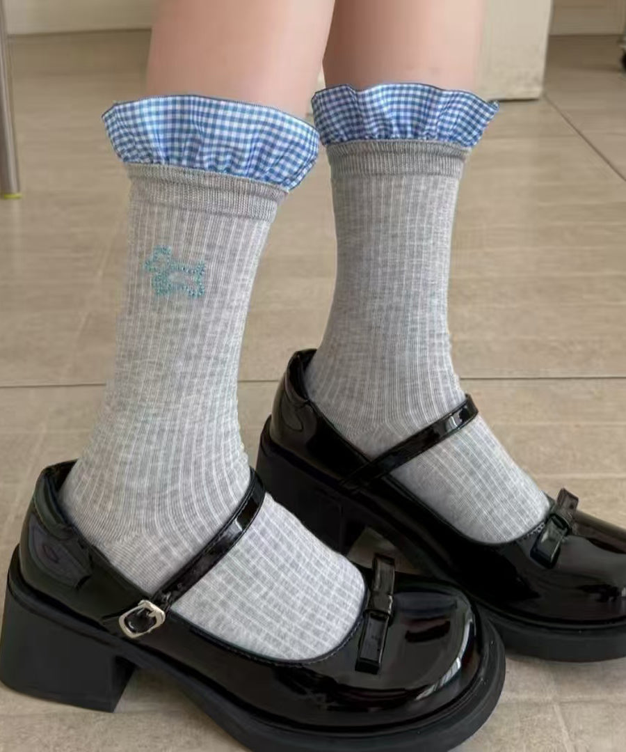 Chaussettes montantes à volants et patchwork style japonais - TrendAura