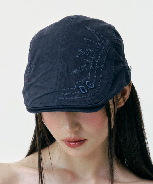 Chapeau breton polyvalent brodé bleu marine de style japonais - TrendAura