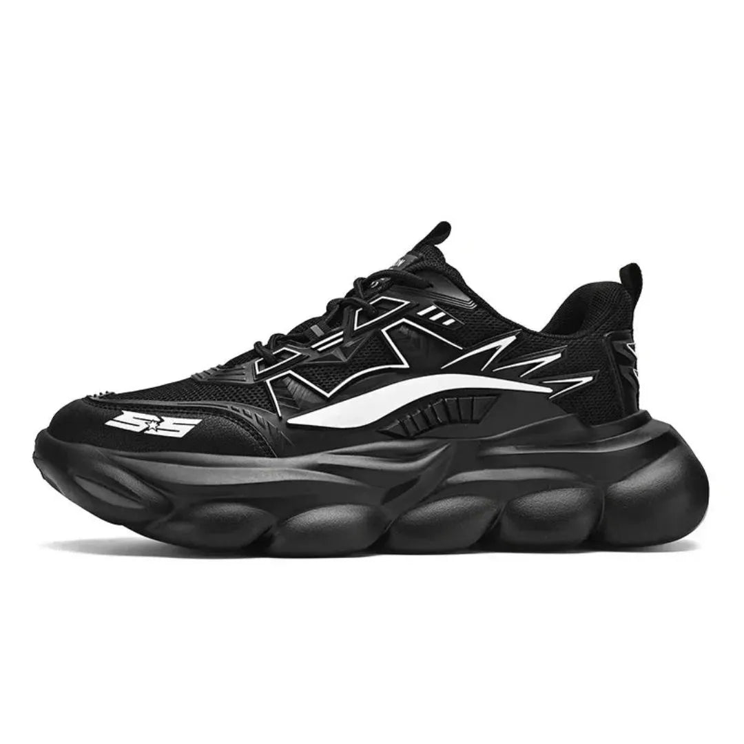 Jarek PulseWave Sneakers by TrendAura Lightweight Black Running Shoes With Dual Pull Tabs And Lightning Accents