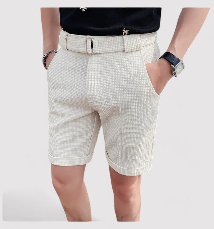 Mens Plaid Shorts With Adjustable Belt Mid Thigh Length Belt Loops Classic Checkered Summer Wear