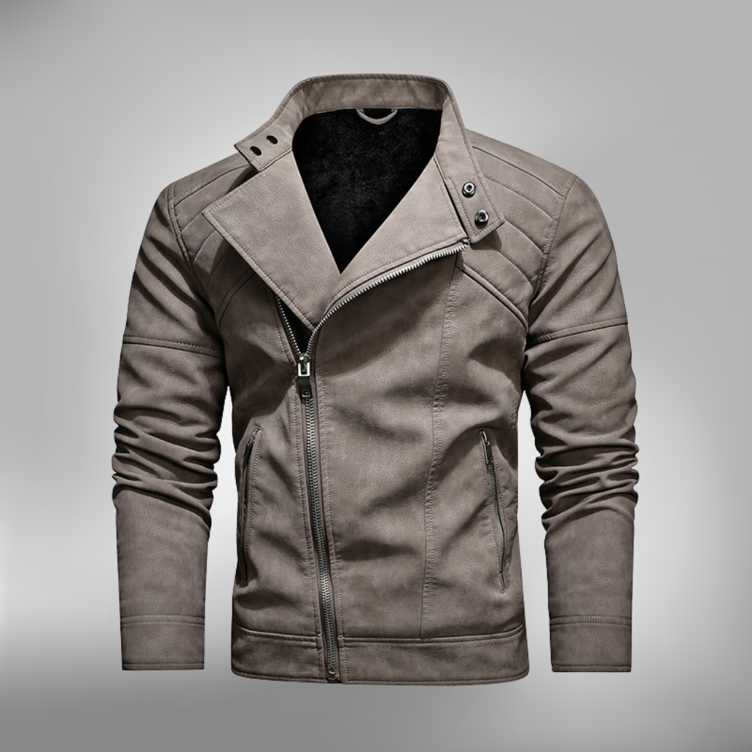 TrendAura Mens Faux Leather Slim Fit Jacket With Stand Collar And Quilted Shoulders