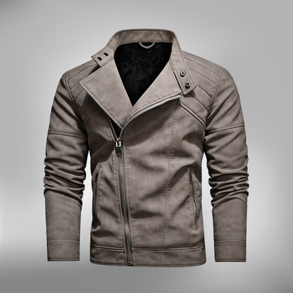 TrendAura Mens Faux Leather Slim Fit Jacket With Stand Collar And Quilted Shoulders