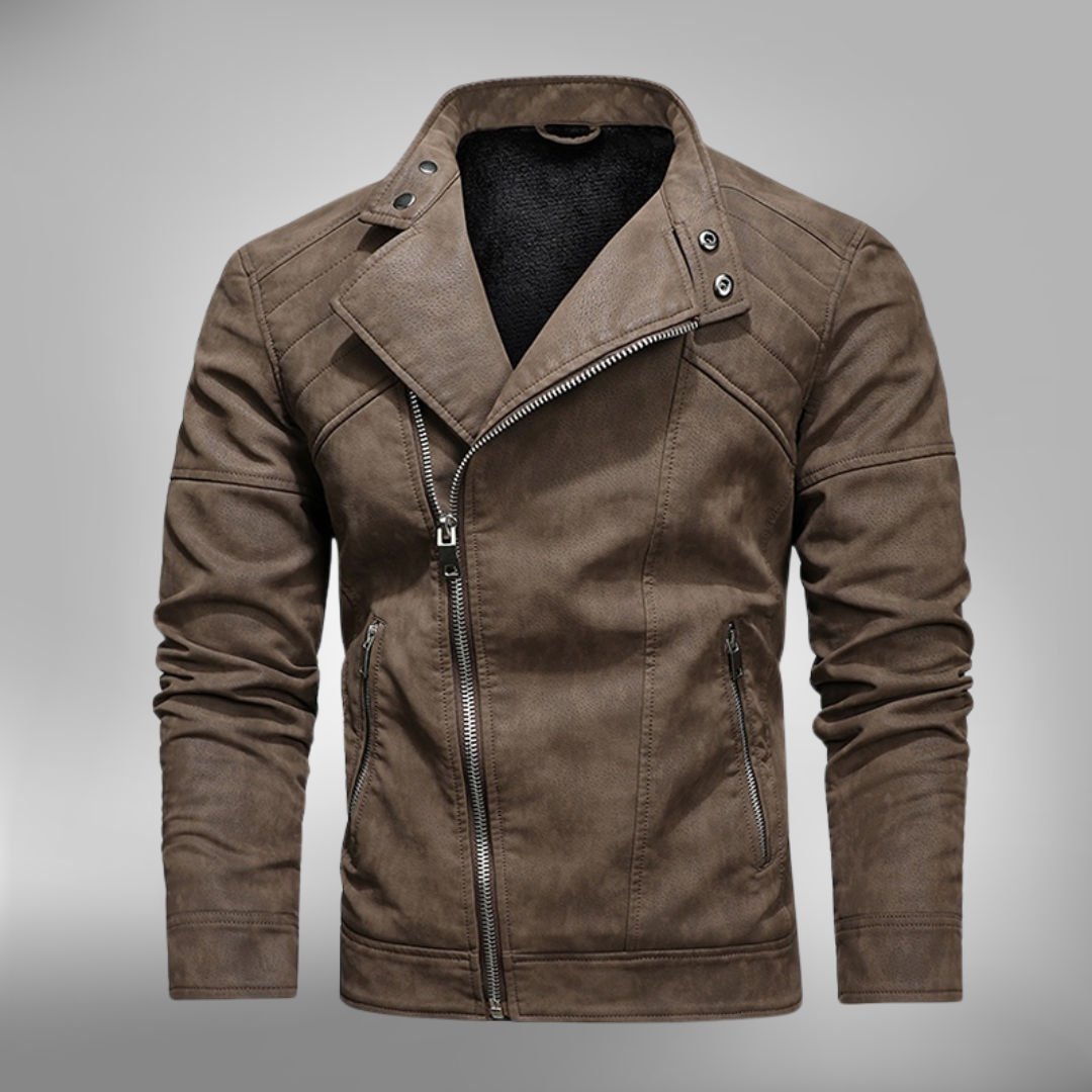 TrendAura Mens Faux Leather Slim Fit Jacket With Stand Collar And Quilted Shoulders