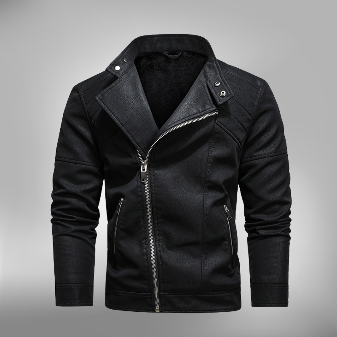 TrendAura Mens Faux Leather Slim Fit Jacket With Stand Collar And Quilted Shoulders