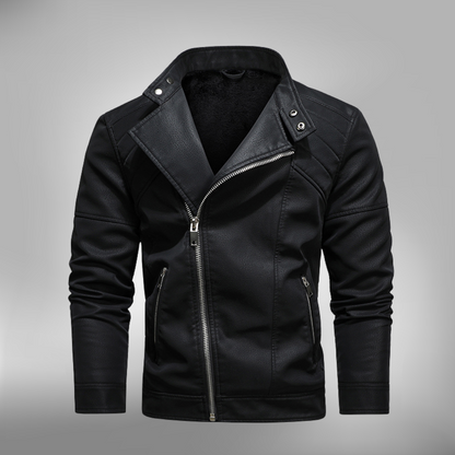 TrendAura Mens Faux Leather Slim Fit Jacket With Stand Collar And Quilted Shoulders
