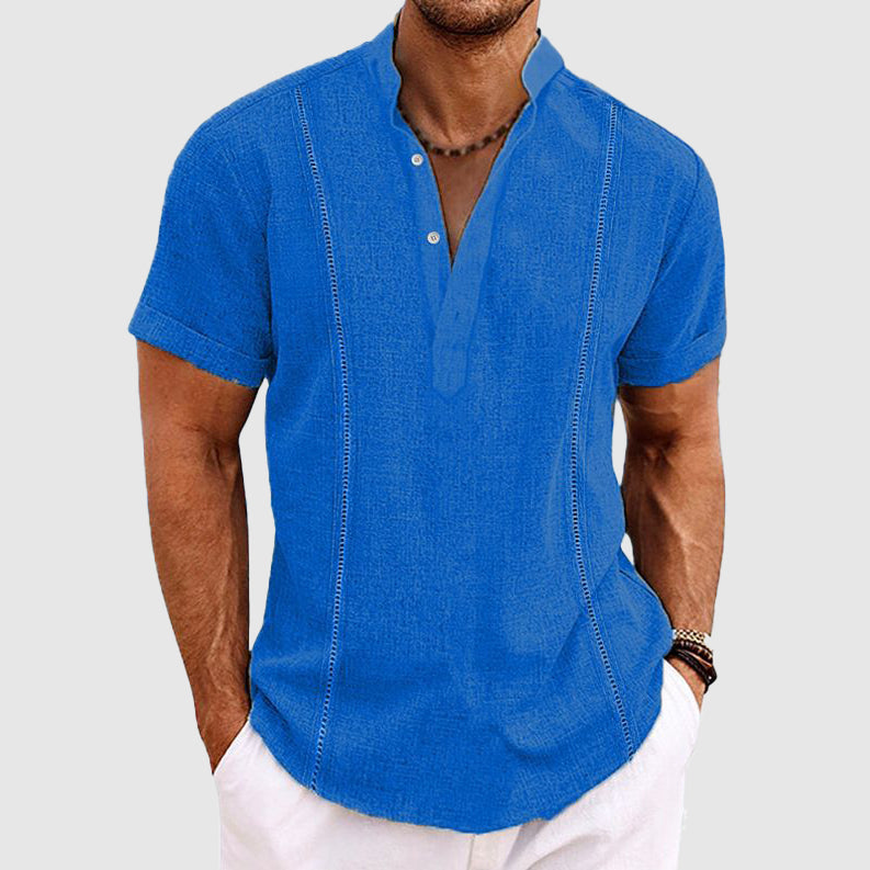Men's Relaxed Fit Linen Shirt With Short Sleeves And Button Closure Breathable Style By TrendAura
