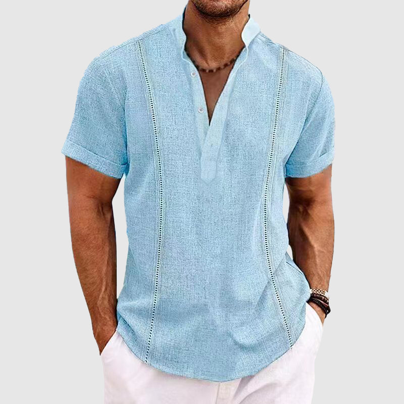 Men's Relaxed Fit Linen Shirt With Short Sleeves And Button Closure Breathable Style By TrendAura