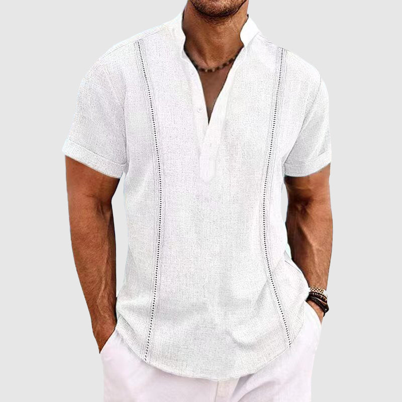 Men's Relaxed Fit Linen Shirt With Short Sleeves And Button Closure Breathable Style By TrendAura