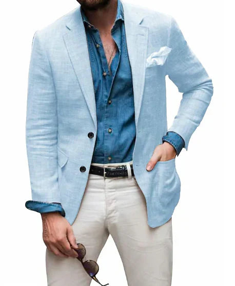 Men's Linen Blazer: Jon - Casual, Tailored Fit, Solid Color, Single-Br ...