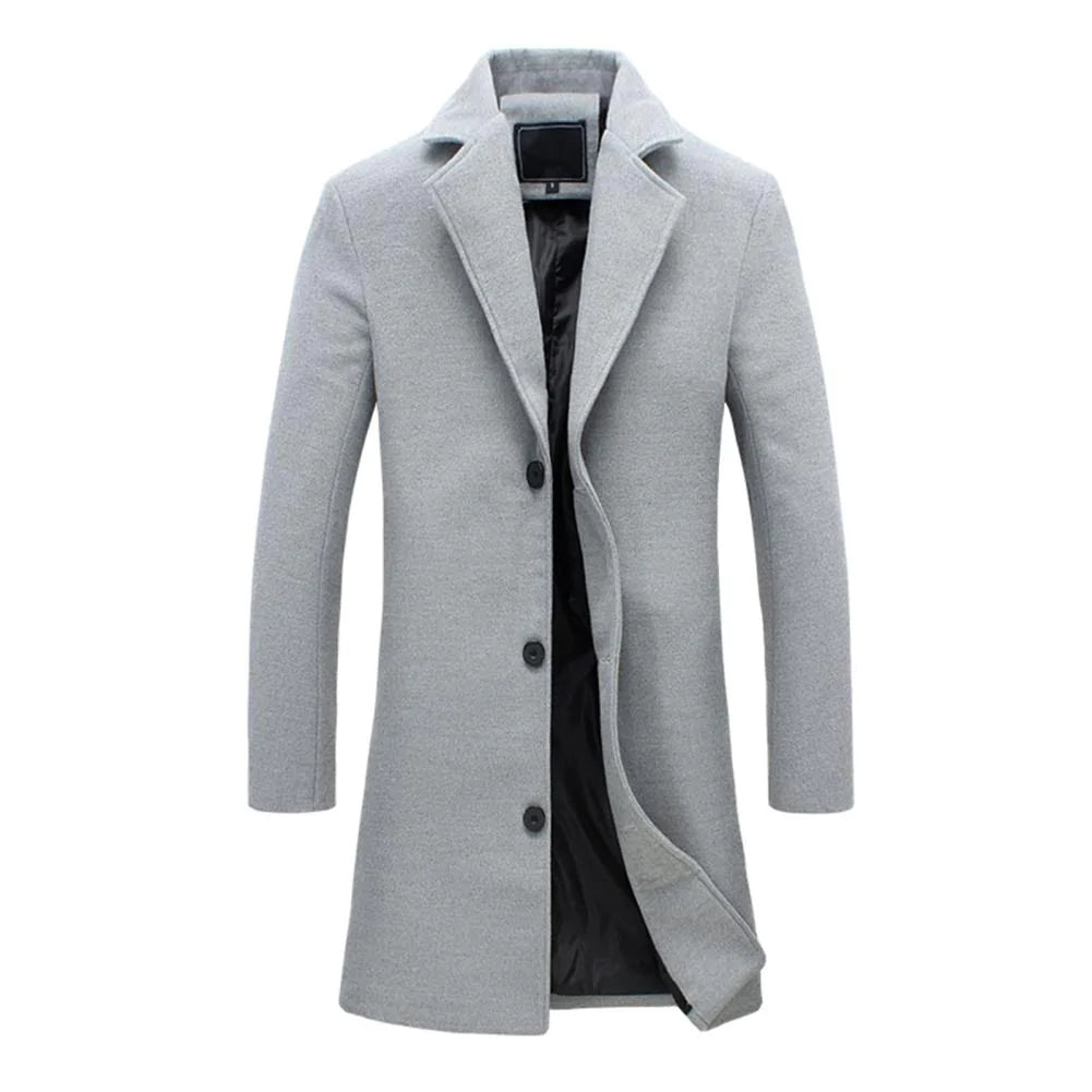 Men's Wool Blend Coat Knee Length Slim Fit Single Breasted Notch Lapel Camel Winter Coat