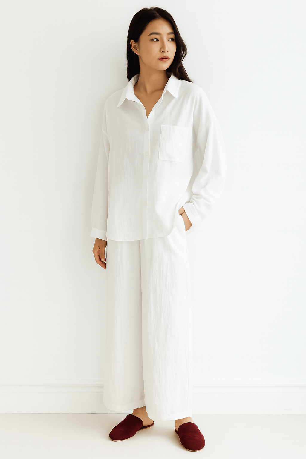 2-piece set with loose blouse and pants – breathable cotton-linen blend