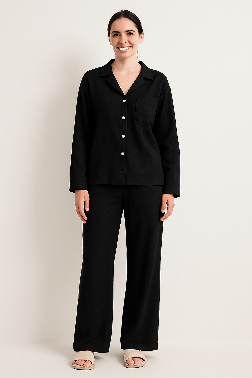 2-piece set with loose blouse and pants – breathable cotton-linen blend