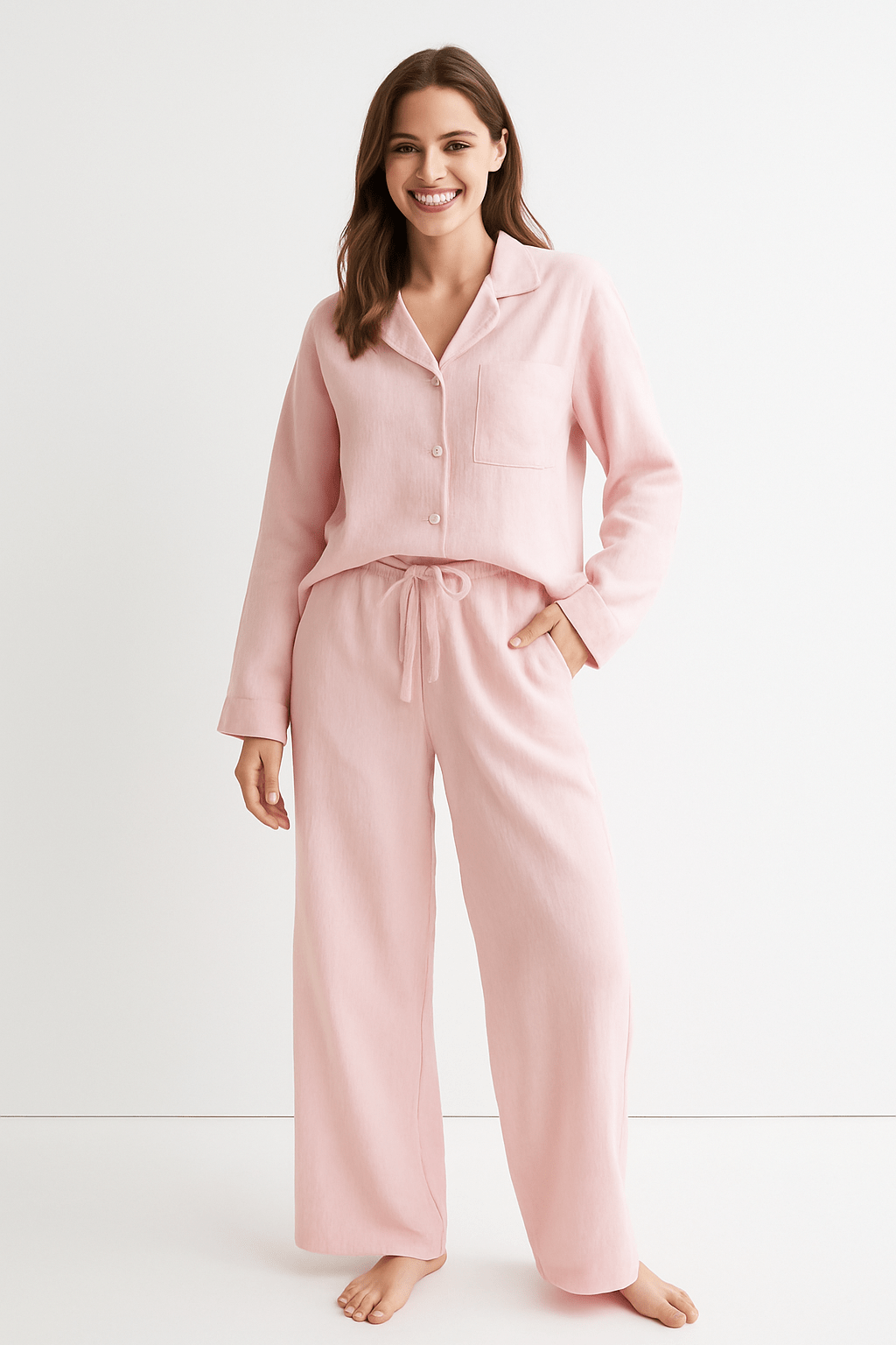 2-piece set with loose blouse and pants – breathable cotton-linen blend