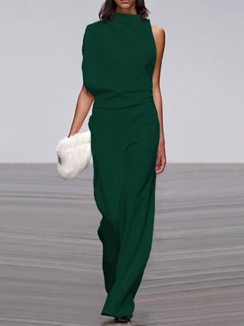 Women's Jumpsuit - Asymmetric One Shoulder - Elegant Wide Leg - For Party & Evening Use