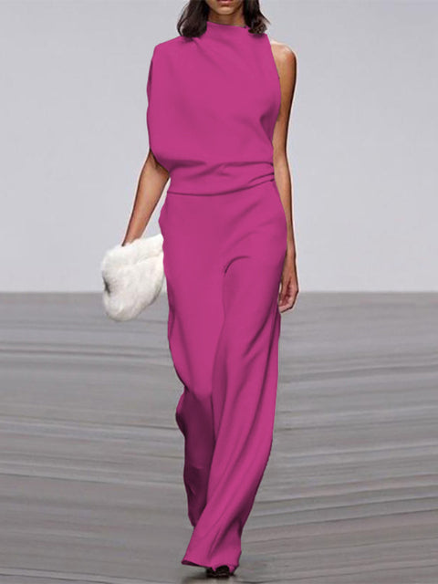 Women's Jumpsuit - Asymmetric One Shoulder - Elegant Wide Leg - For Party & Evening Use