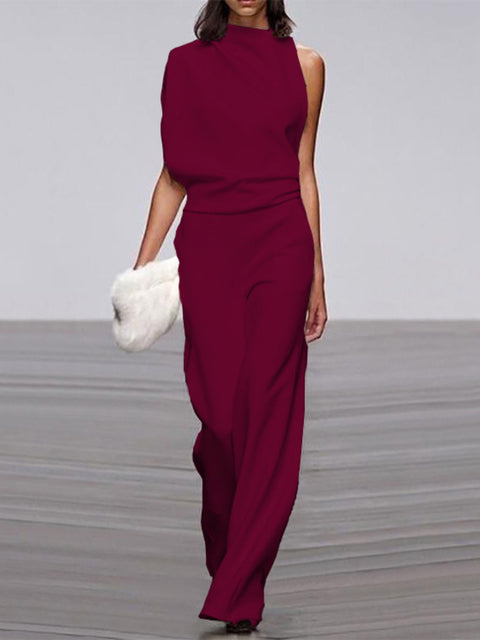Women's Jumpsuit - Asymmetric One Shoulder - Elegant Wide Leg - For Party & Evening Use