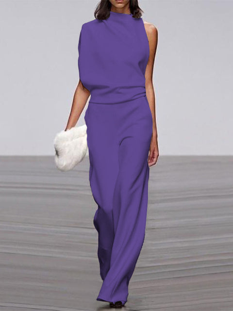 Women's Jumpsuit - Asymmetric One Shoulder - Elegant Wide Leg - For Party & Evening Use