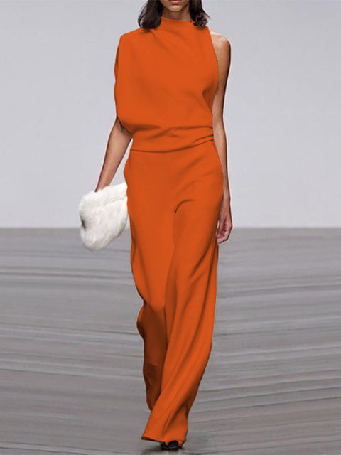 Women's Jumpsuit - Asymmetric One Shoulder - Elegant Wide Leg - For Party & Evening Use
