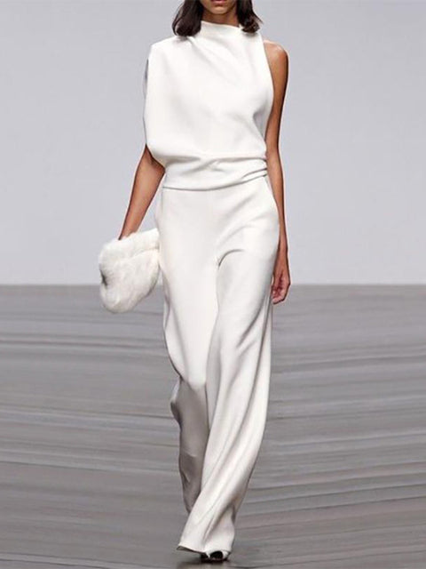 Women's Jumpsuit - Asymmetric One Shoulder - Elegant Wide Leg - For Party & Evening Use