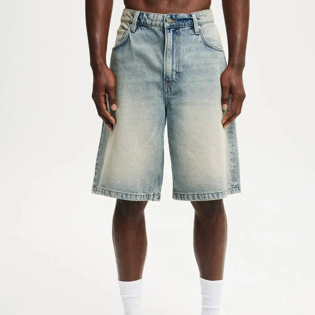 KC Relaxed Fit Denim Shorts for Men in Breathable Cotton with Vintage Faded Wash and Classic 5 Pocket Design by TrendAura