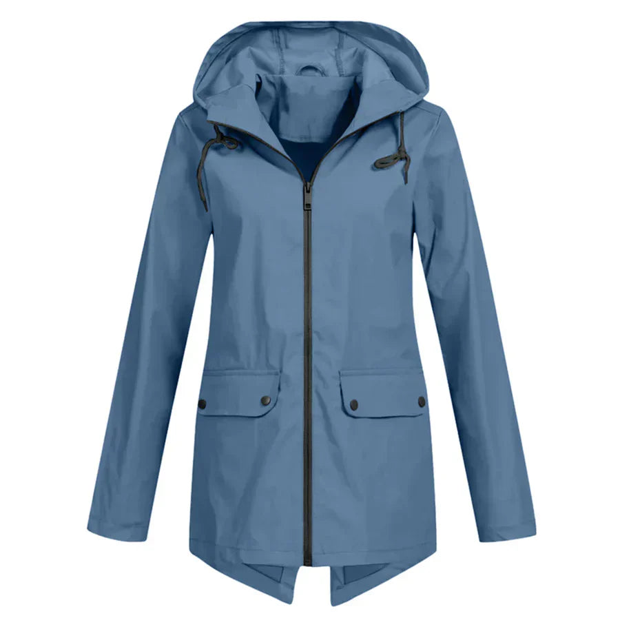 Women's Raincoat - Waterproof with Hood - Zipper & Front Pockets - Comfortable Fit