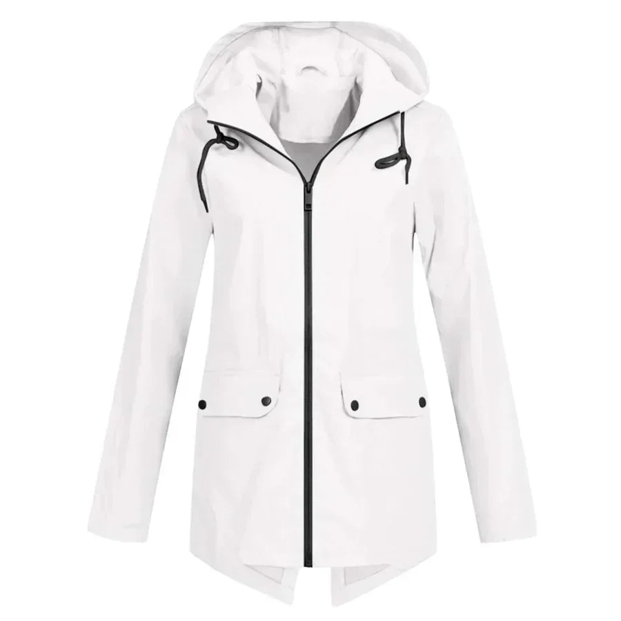 Women's Raincoat - Waterproof with Hood - Zipper & Front Pockets - Comfortable Fit