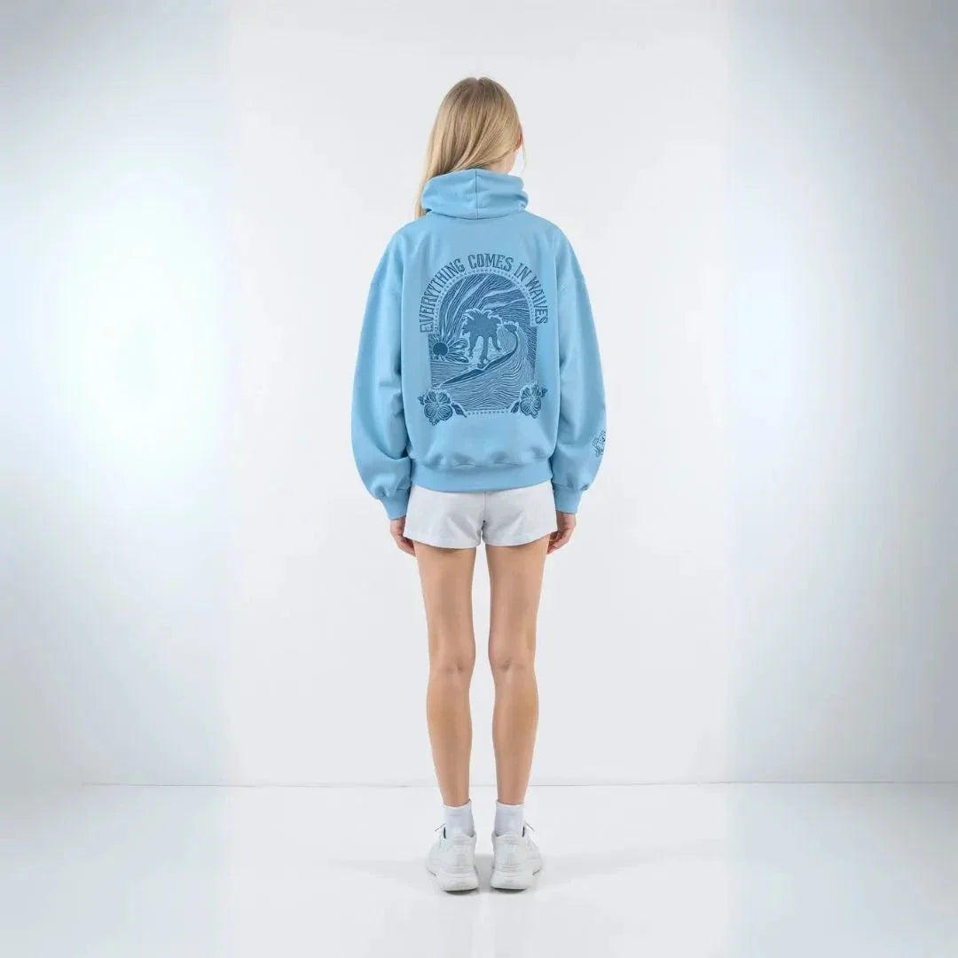 Waylynn Kai Tropical Graphic Hoodie - Oversized Relaxed Fit With Palm Tree Print And Wave Motto
