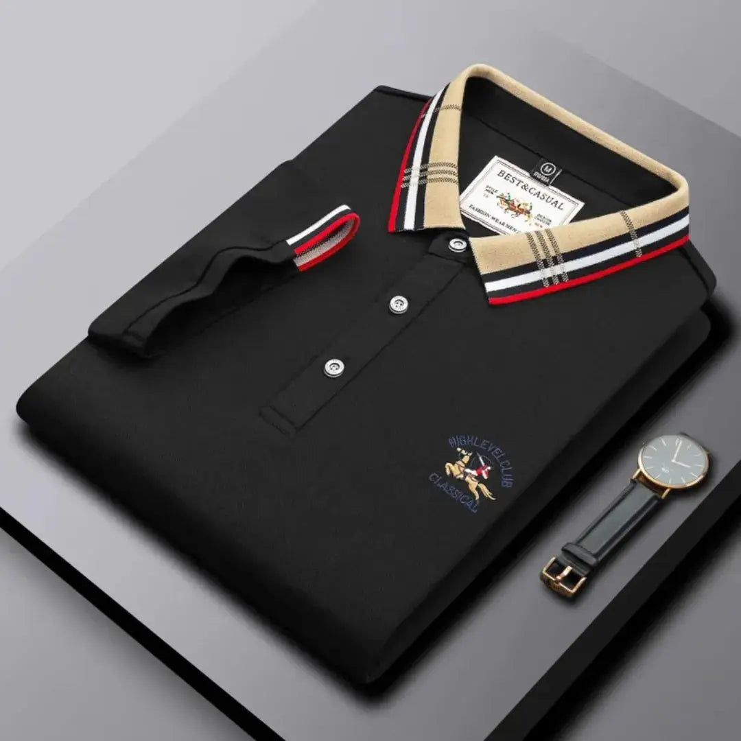 Kairo Classic Polo Shirt For Men By TrendAura Navy With Contrast Striped Collar And Three Button Placket