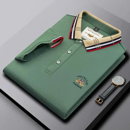 Kairo Classic Polo Shirt For Men By TrendAura Navy With Contrast Striped Collar And Three Button Placket