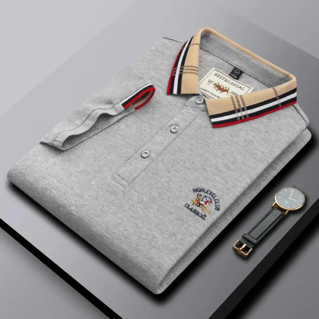 Kairo Classic Polo Shirt For Men By TrendAura Navy With Contrast Striped Collar And Three Button Placket