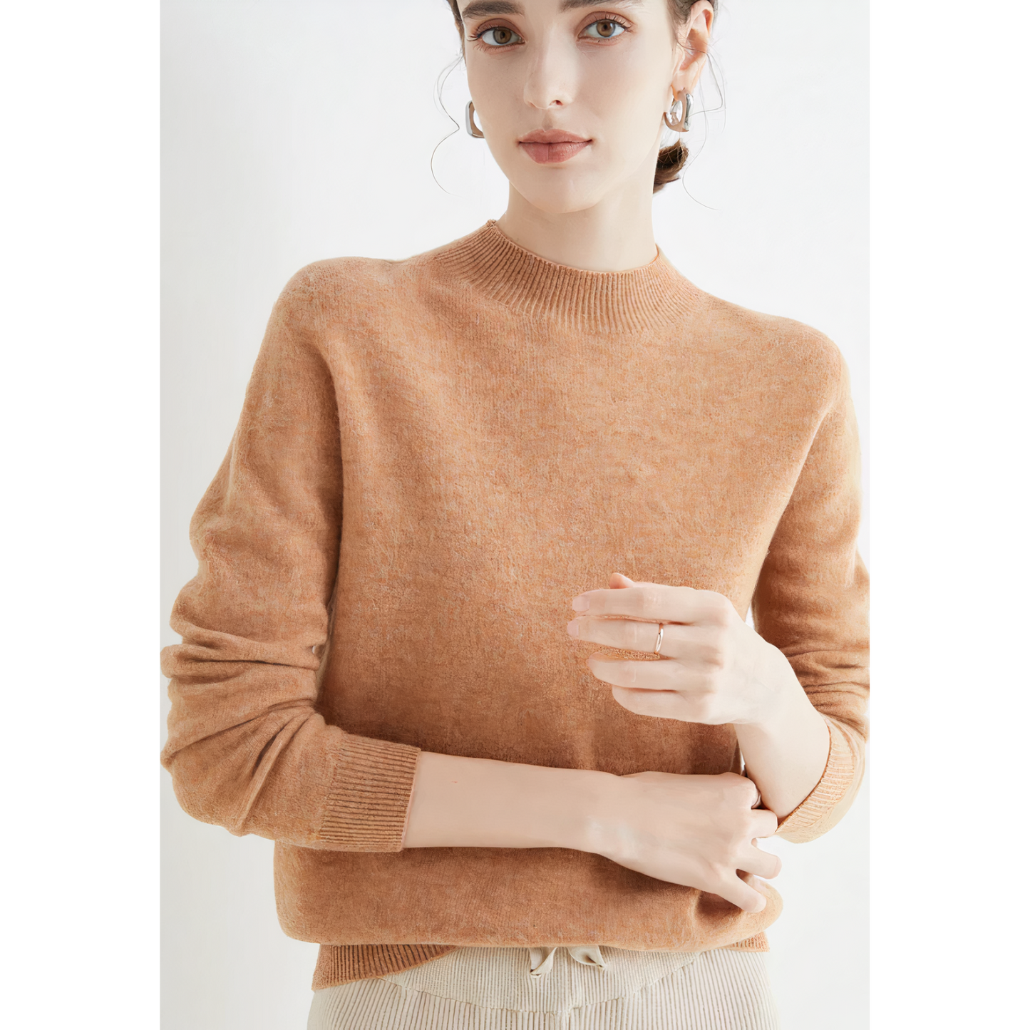 Womens Mock Neck Sweater Pullover Luxurious Comfort Classic Fit Office To Weekend