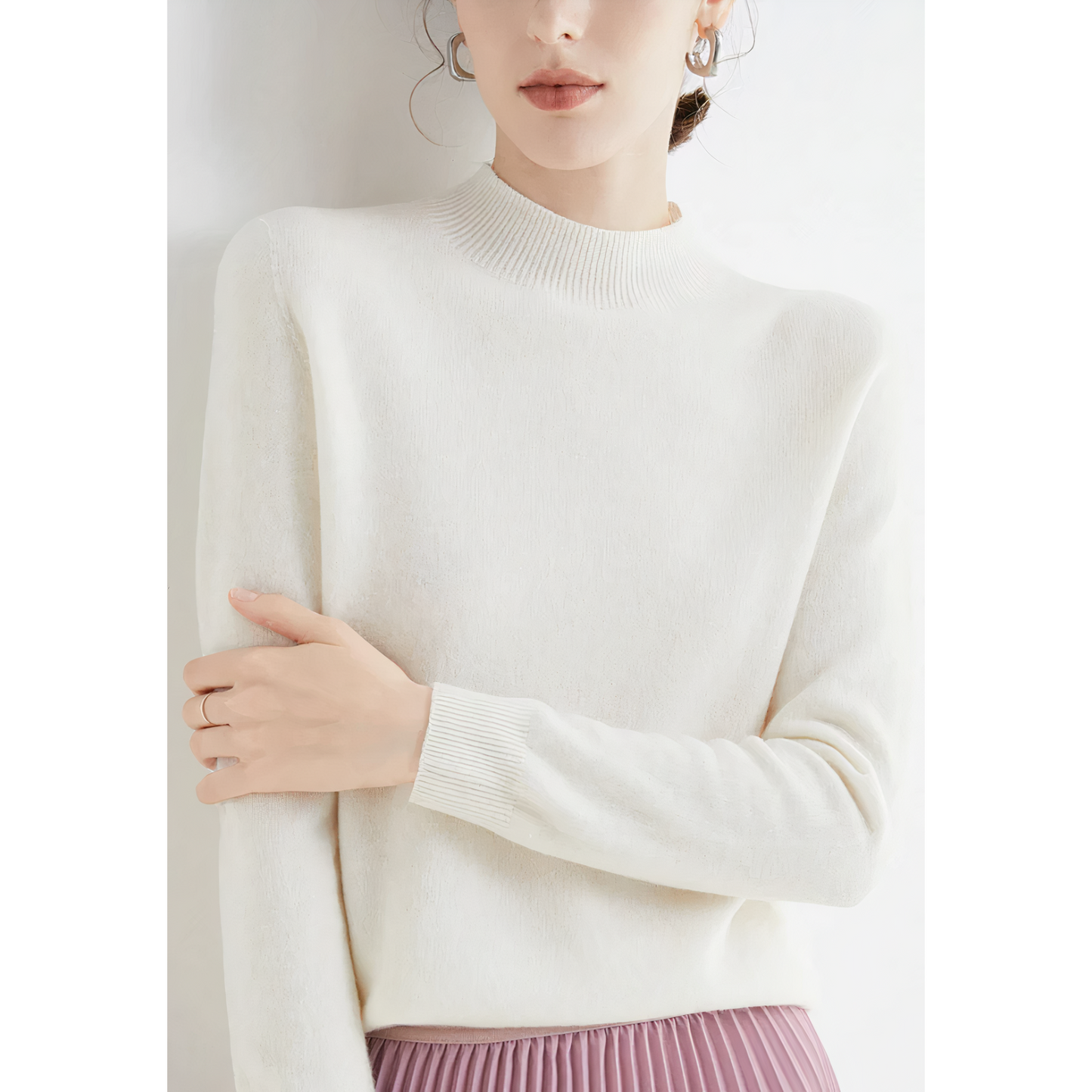 Womens Mock Neck Sweater Pullover Luxurious Comfort Classic Fit Office To Weekend