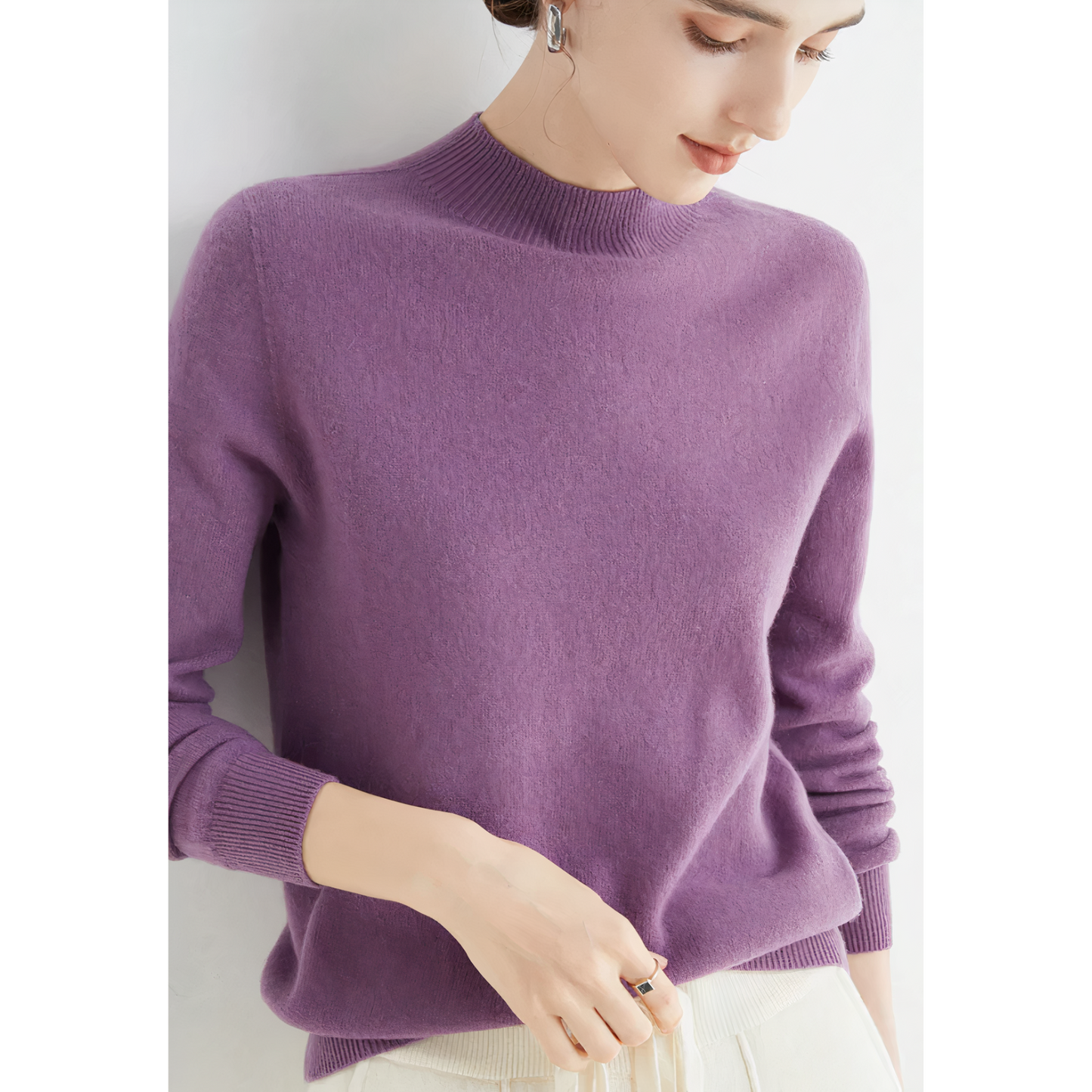 Womens Mock Neck Sweater Pullover Luxurious Comfort Classic Fit Office To Weekend