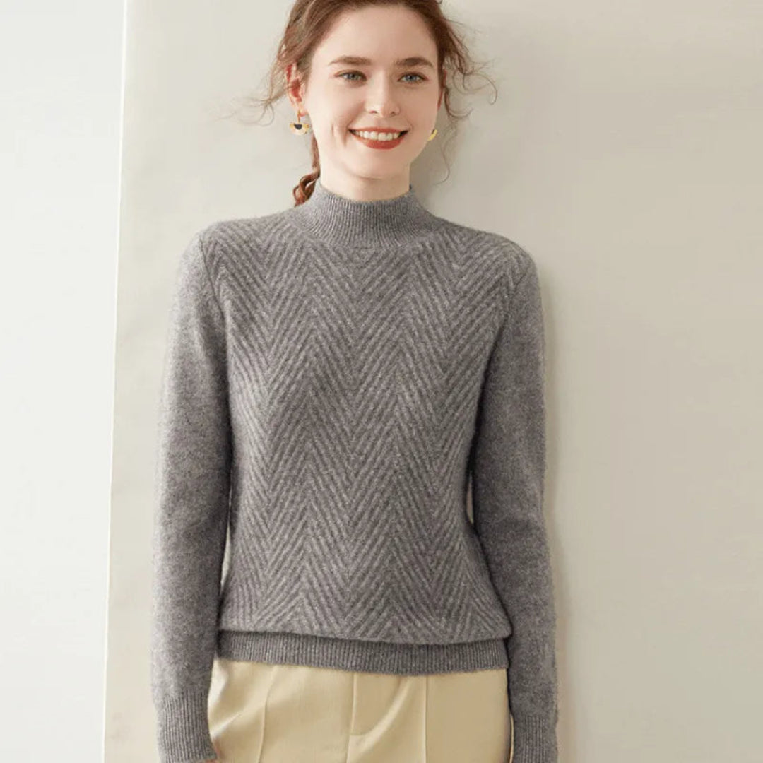 Luxurious Womens Cashmere Pullover With Chevron Pattern And Mock Neck For Elegant Winter Style