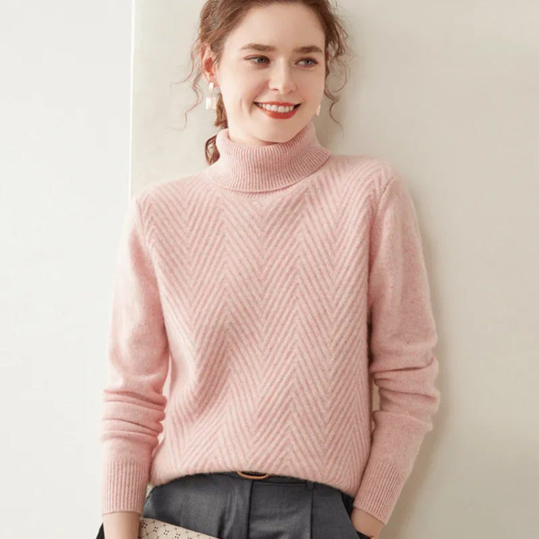 Luxurious Womens Cashmere Pullover With Chevron Pattern And Mock Neck For Elegant Winter Style