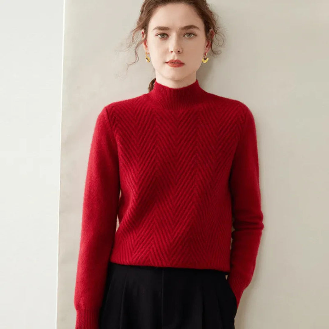 Luxurious Womens Cashmere Pullover With Chevron Pattern And Mock Neck For Elegant Winter Style
