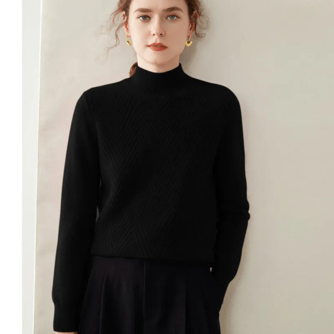 Luxurious Womens Cashmere Pullover With Chevron Pattern And Mock Neck For Elegant Winter Style