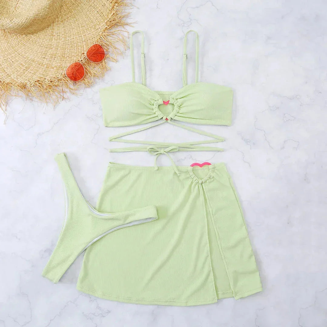 Kath 3-Piece Heart Ring Bikini Set