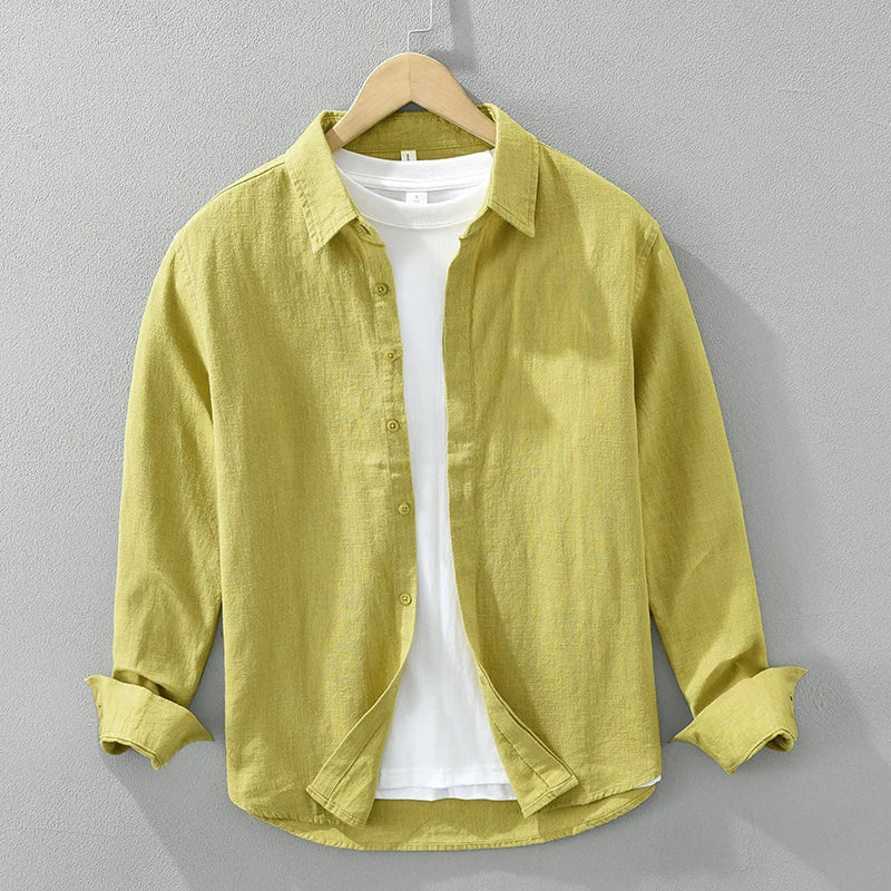 Max Cotton Linen Shirt For Men Breathable Versatile Long Sleeve Classic Collar For Daily Wear And Semi Formal Events