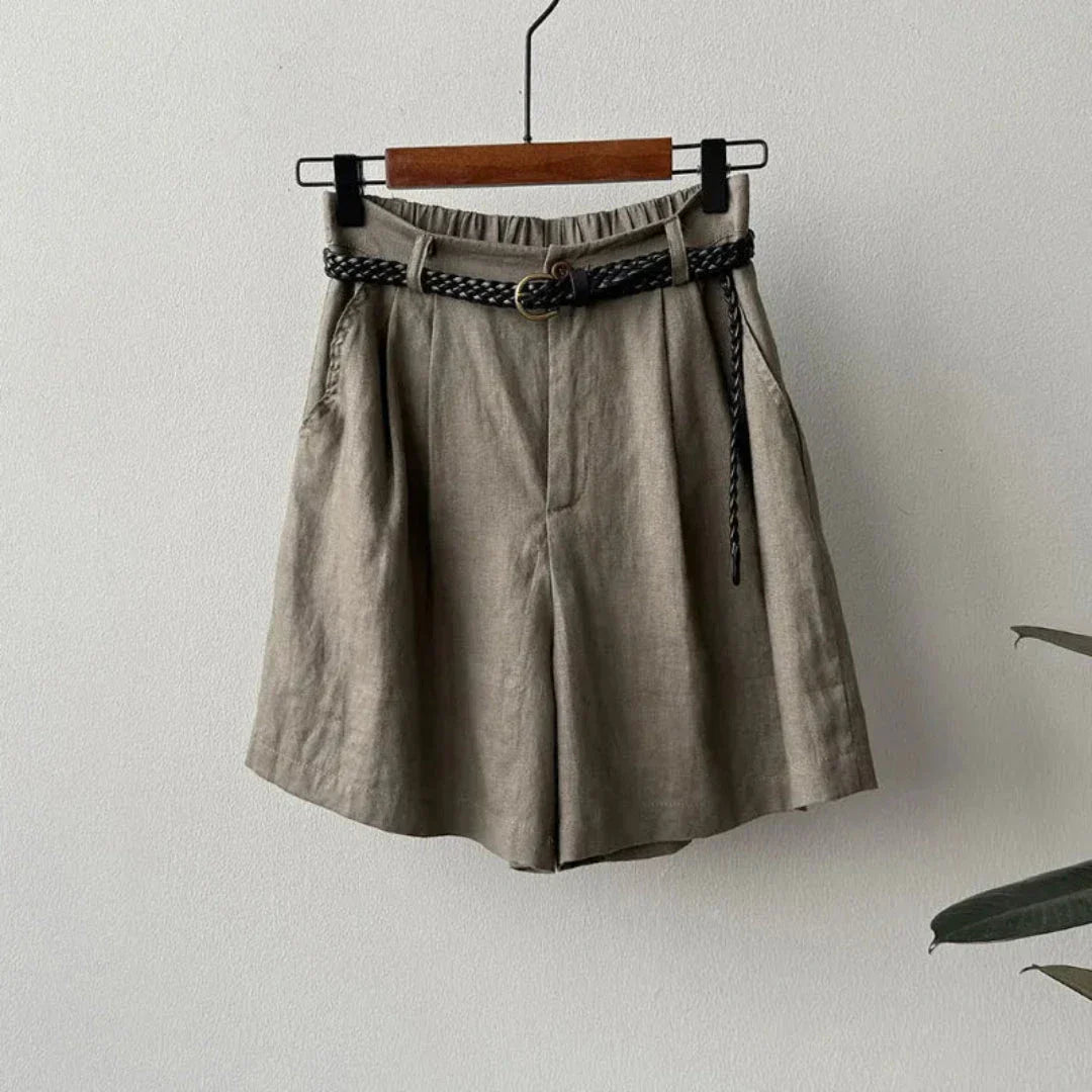 Kayla High-Waisted Belted Linen Shorts