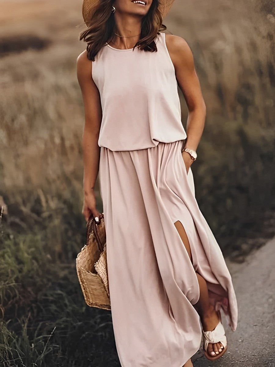 JONNA Dress Breathable Sleeveless Long Retro Style for Travelers Elegant Colorful Travel Dress