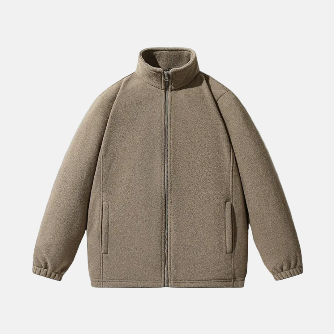 Men's Fleece Jacket With Stand Up Collar Full Zip Relaxed Fit Winter Outerwear By TrendAura