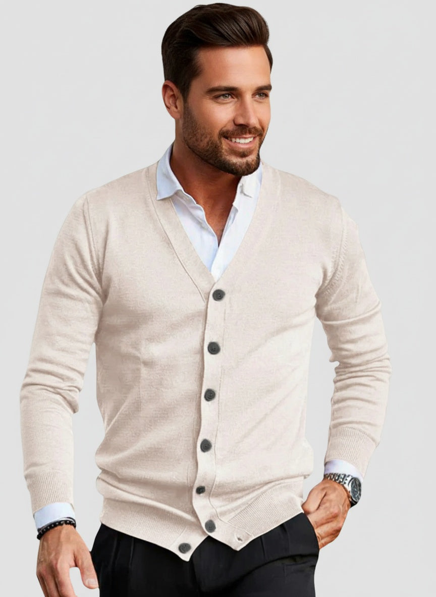 Classic V-neck Cardigan for Men with Button Closure