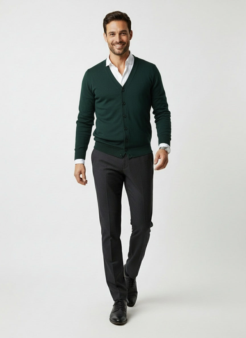 Classic V-neck Cardigan for Men with Button Closure