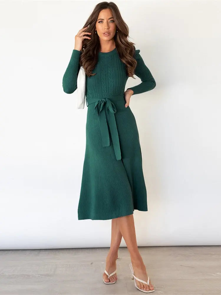 Knitted Midi Dress for Women – Cozy & Chic Style